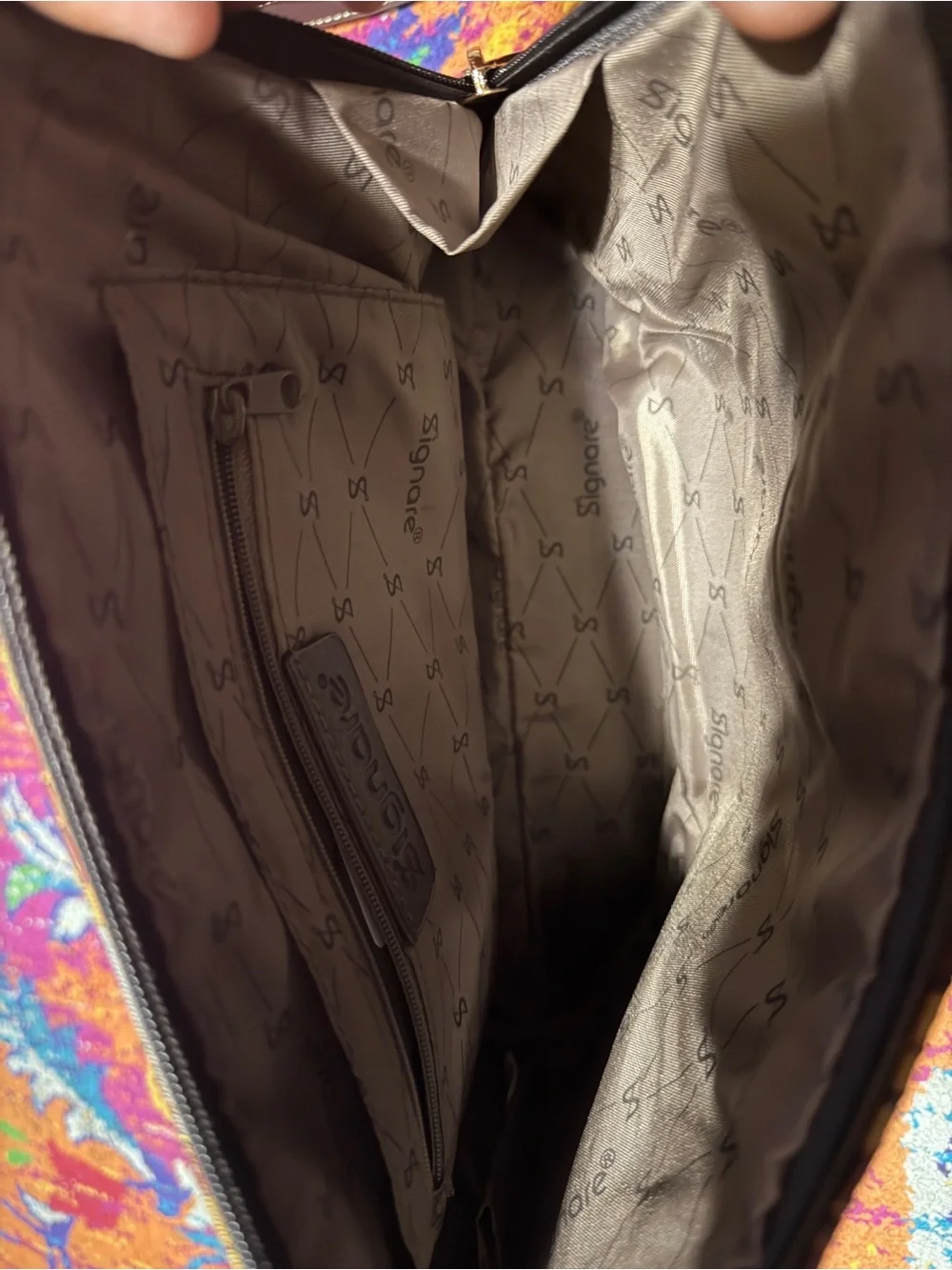 Brown Plaid Tote Bag with Embroidered Motifs